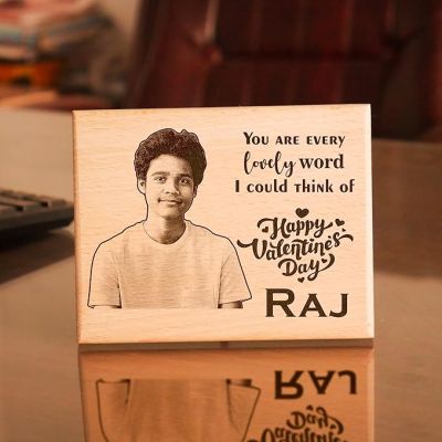 Personalized Valentine Engraved Wooden Photo Plaque Customized with Your Photo Name &Text Gift For Boyfriend
